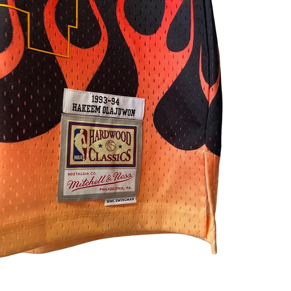NWOT Mitchell & Ness Houston Rockets Olajuwon 34 Flame Fire Jersey Mens Small - Picture 2 of 6